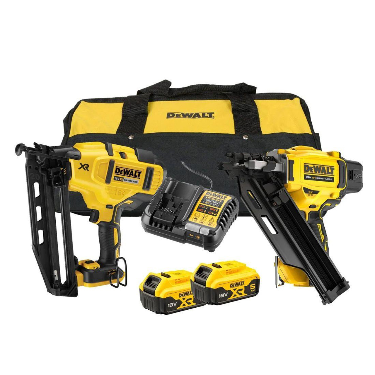DeWalt DCK246P2-GB 18v Brushless Nailer Twin Pack 2 x 5.0Ah Batteries