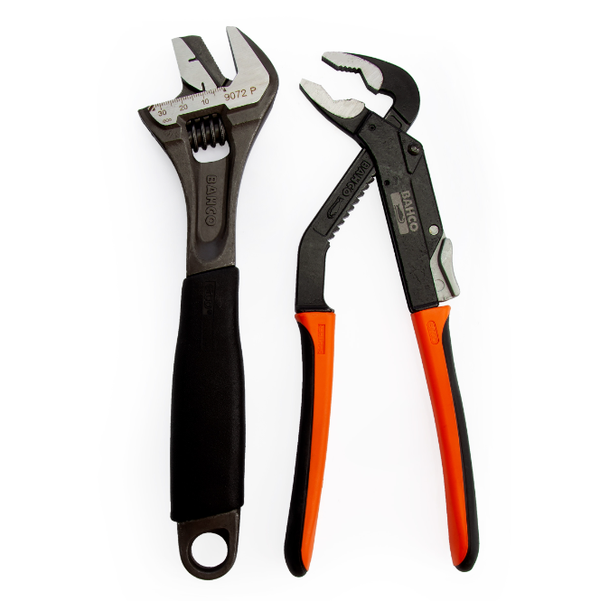 Bahco ERGO 2 Piece Plumber's Set 9072P Adjustable Wrench & 8224 Multi Grips - 9873