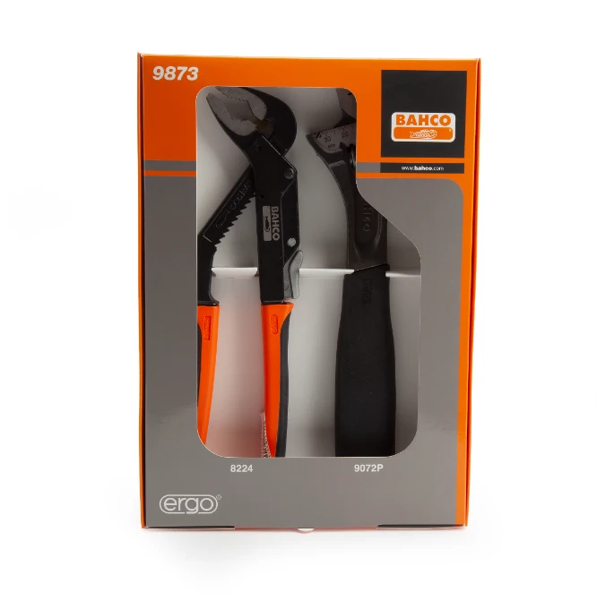 Bahco ERGO 2 Piece Plumber's Set 9072P Adjustable Wrench & 8224 Multi Grips - 9873