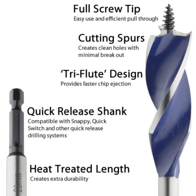 IRWIN Blue Groove 6X Wood Drill Bit Set 3 Piece 20-25mm  - IRW10506627