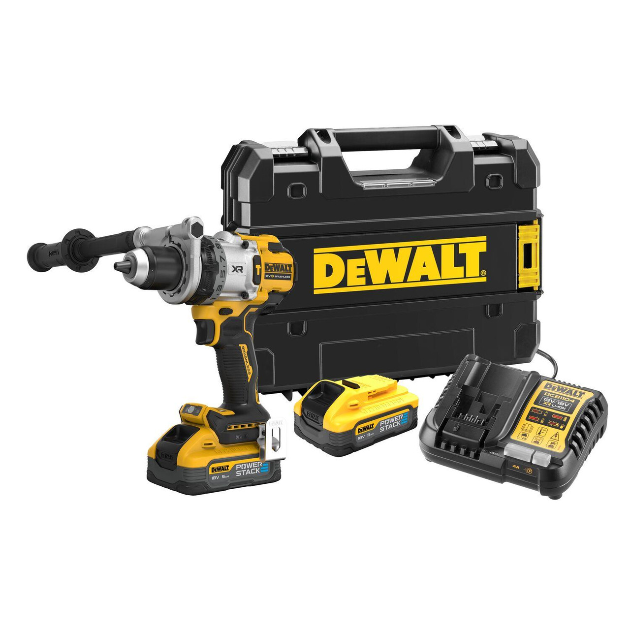 DeWalt DCD1007H2T 18v XR Brushless Combi Hammer Drill - 2x 5.0Ah Powerstack Batteries