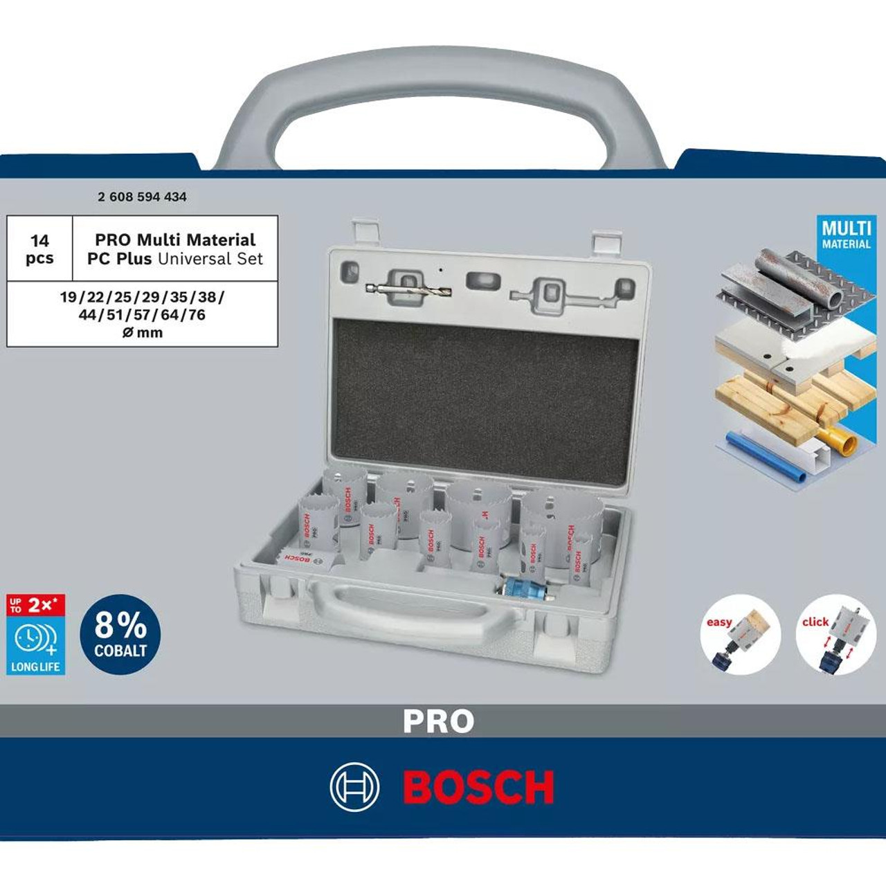 Bosch PRO Multi Material PC Plus Hole Saw Set, 14 pcs - 2608594434