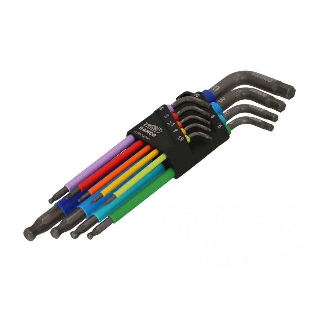 Bahco C1997LM/9P Metric Long Ball End Coloured Hex L-Key Set, 9 Piece