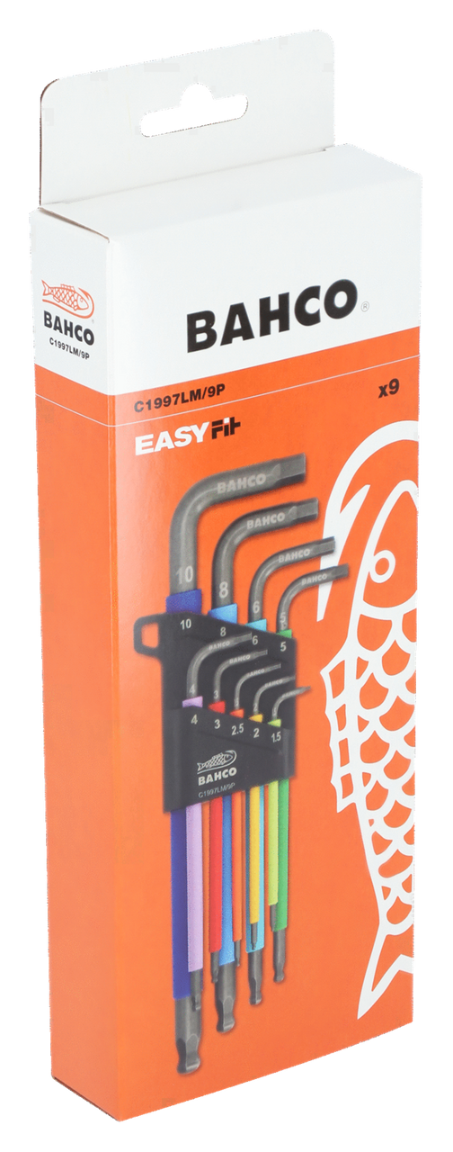 Bahco C1997LM/9P Metric Long Ball End Coloured Hex L-Key Set, 9 Piece