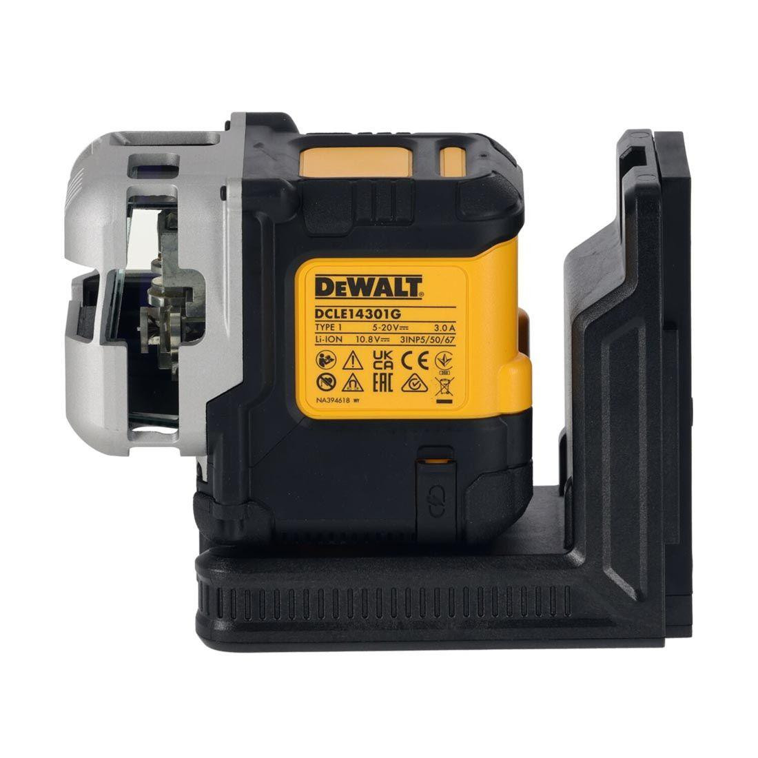 DeWalt DCLE14301GB-XJ USB 3x180° Green Beam Laser Level – Body Only with USB-C Cable