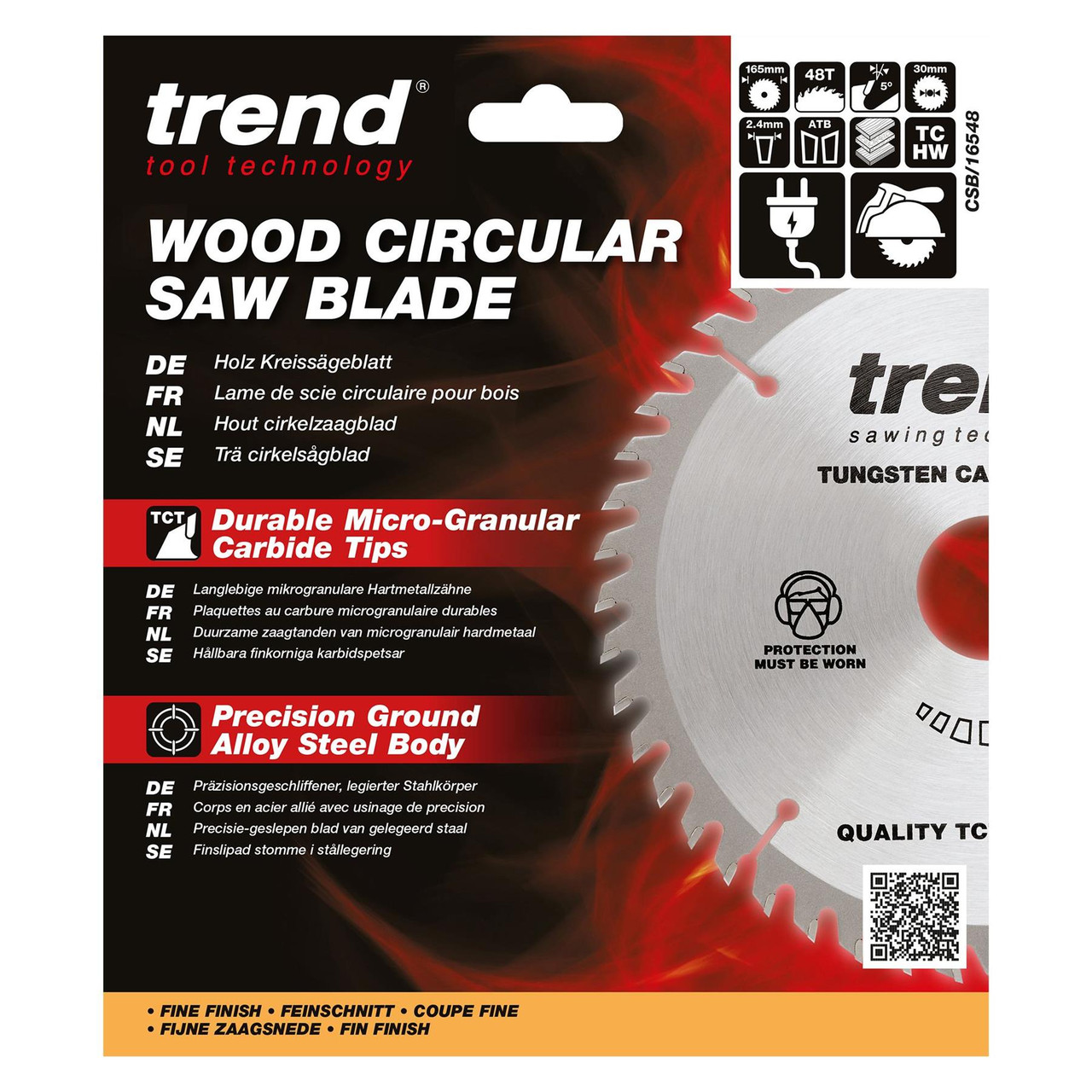 Trend CSB/16548T Circular Saw Blade 165mm 48T Crosscut Fine Finish (20mm Bore)