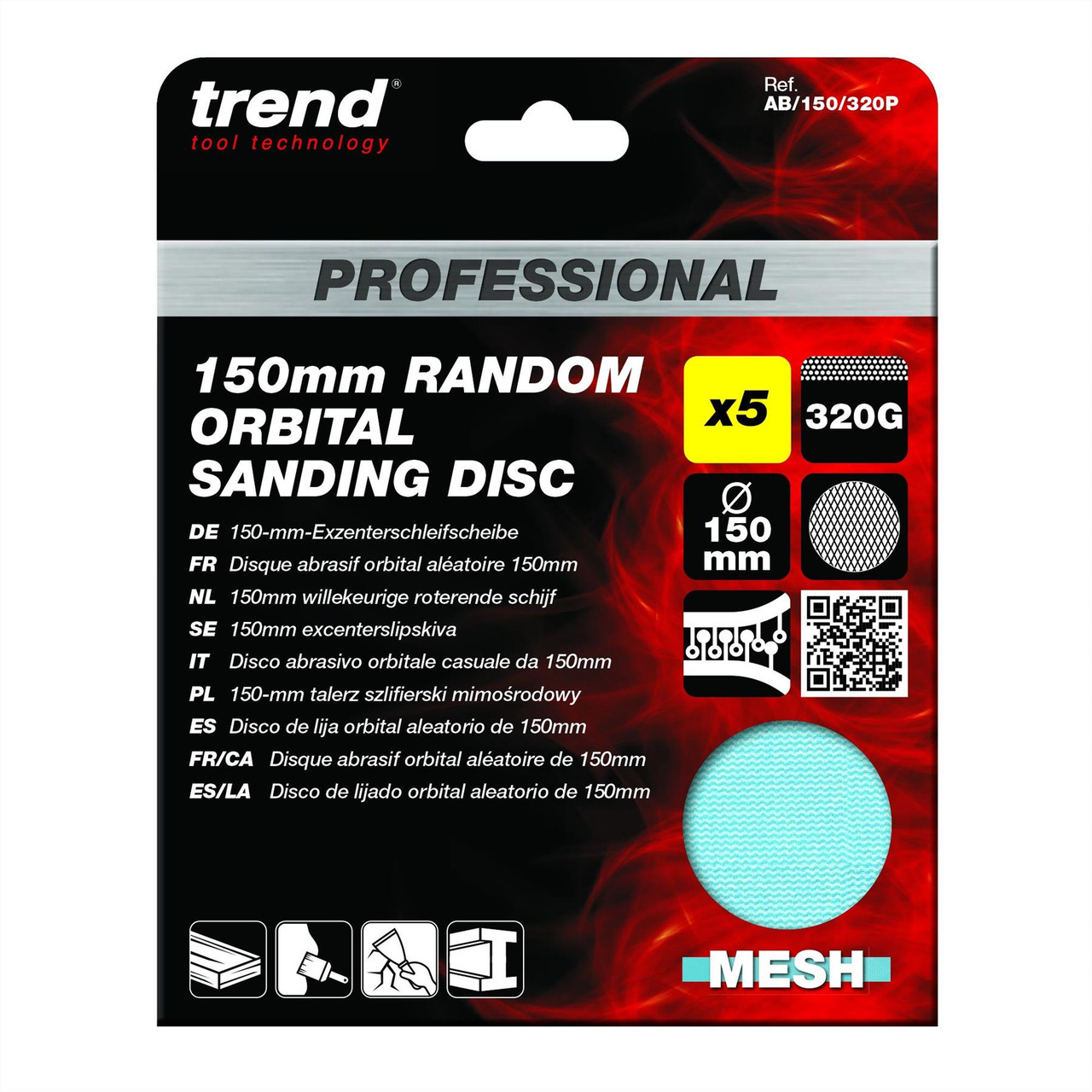 Trend AB/150/320P - 150mm 320G Pro Mesh Random Orbital Sanding Disc, 5 Pack