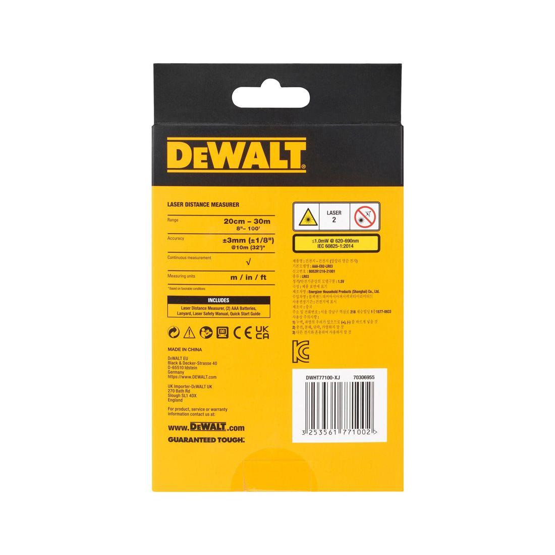 DeWalt DWHT77100-XJ Laser Line Distance Measurer 30m – Includes 2× AAA Batteries