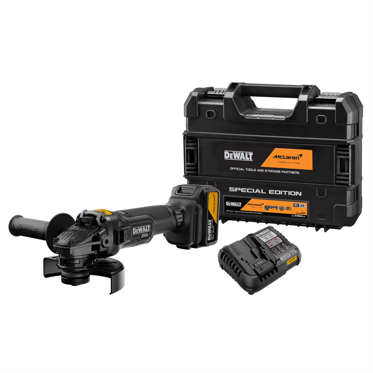 Dewalt X McLaren F1 DCG45MP1T 18V XR Brushless 125mm Angle Grinder – 1 x 5.0Ah Kit with Charger & Case