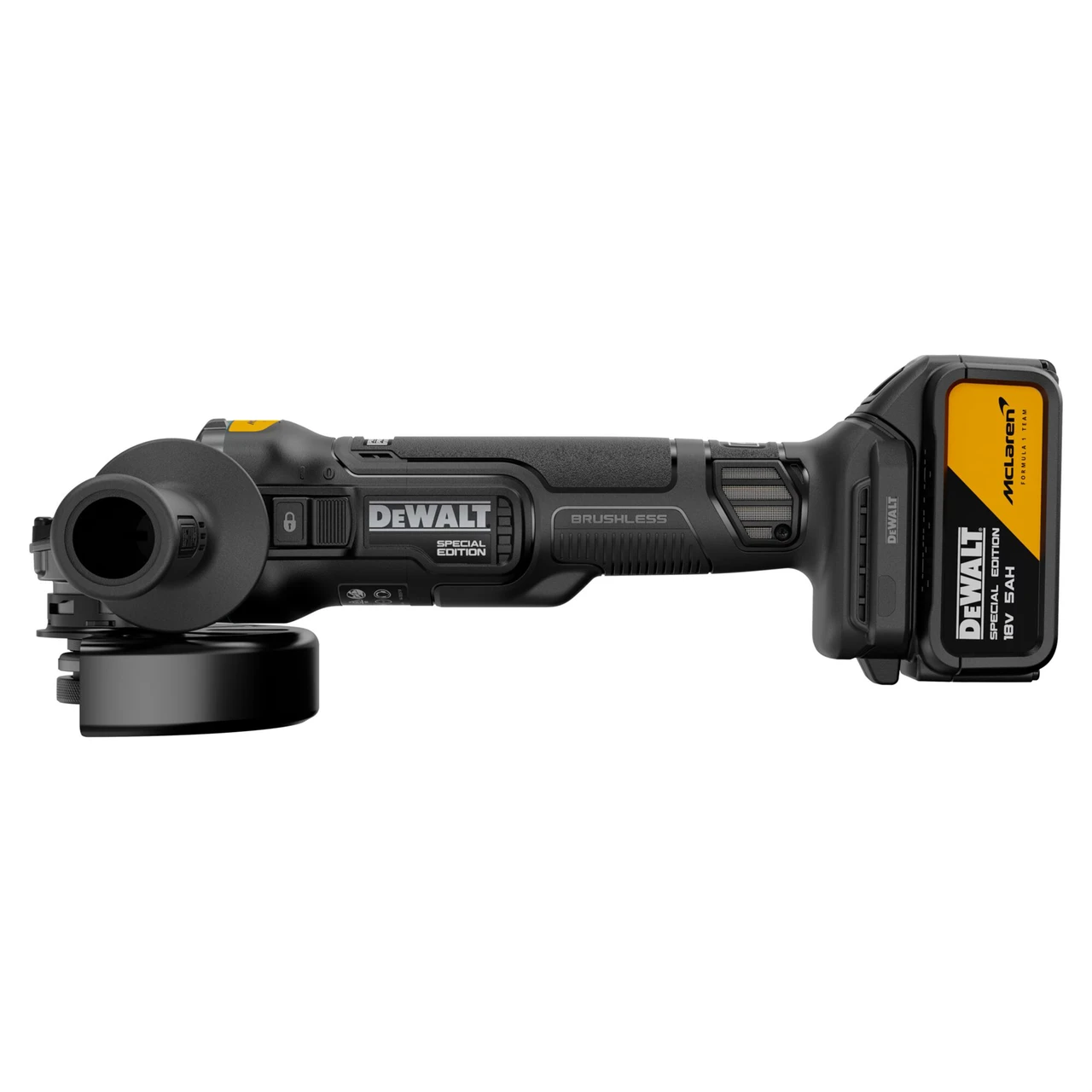 Dewalt X McLaren F1 DCG45MP1T 18V XR Brushless 125mm Angle Grinder – 1 x 5.0Ah Kit with Charger & Case