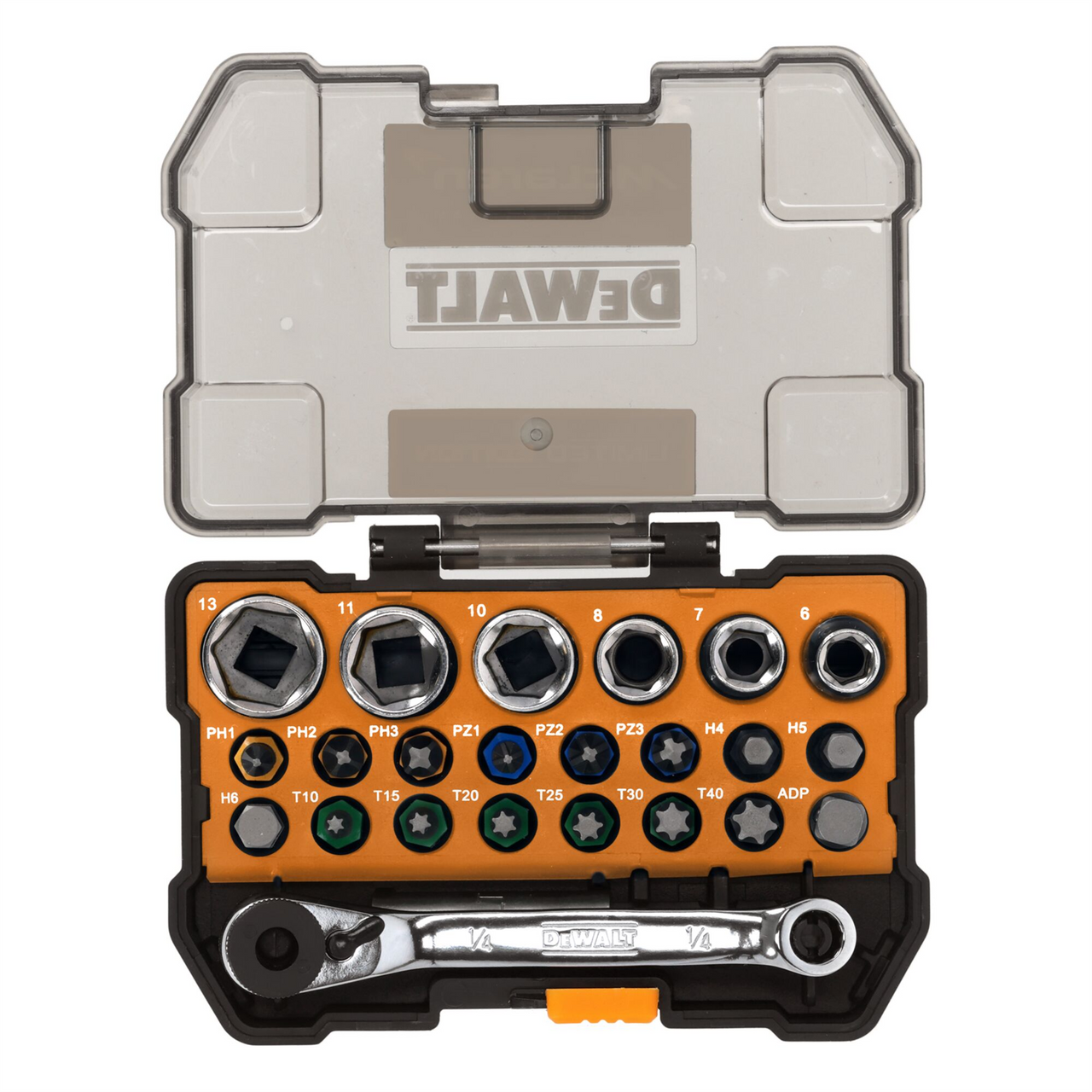 Dewalt X McLaren F1 DT70906-QZ 24 Piece Screwdriving & Socket Set – 1/4" Drive with Mini Ratchet
