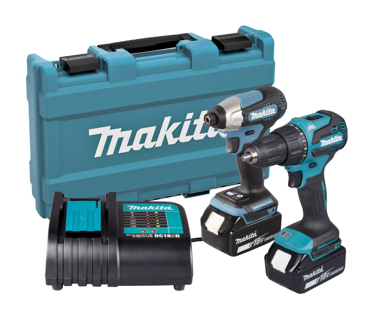 Makita DLX2539ST 18V LXT Brushless Combo Kit DHP490 Combi Drill & DTD157 Impact Driver with 2x 5.0ah Batteries