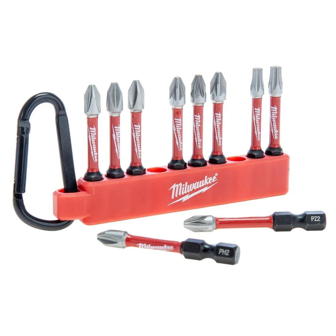 Milwaukee SHOCKWAVE Impact Duty Screwdriver Carabiner Bit Set x10 (4932492939)