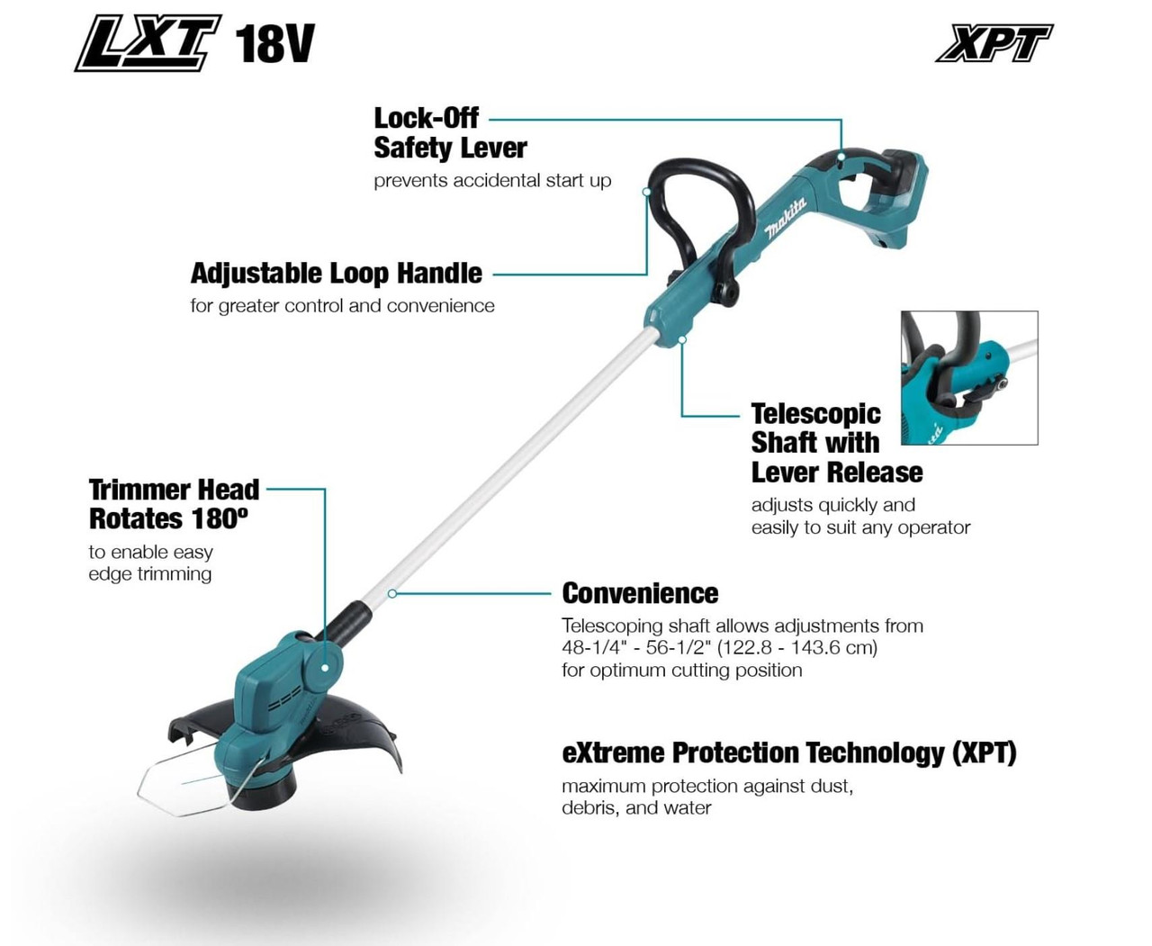 Makita DUR193RT 18V LXT Cordless Grass Line Trimmer Strimmer Kit Inc 5.0Ah Battery & Charger