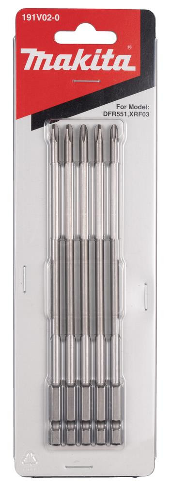 Makita 5 Pack of 155mm x 4mm PH2 Bits For Auto Feed Screw Guns (DFR552) 191V02-0