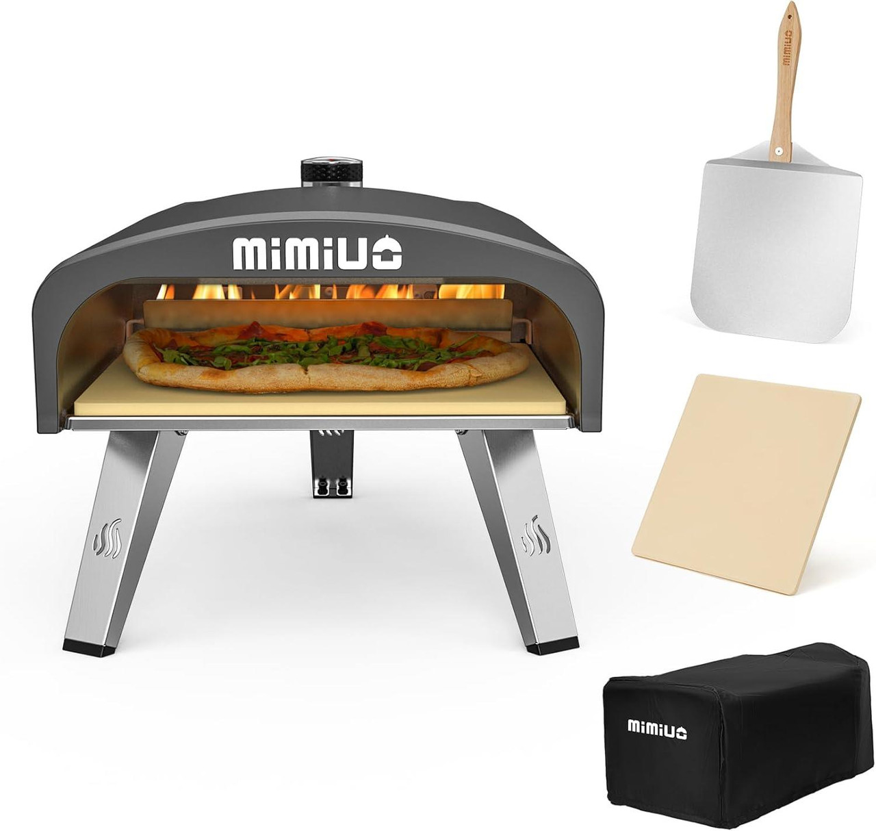 Mimiuo Outdoor Gas Pizza Oven With Pizza Stone, Peel & UK Regulator, G-Oven, Black
