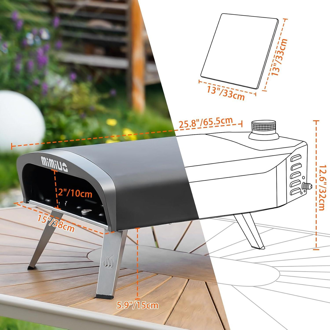 Mimiuo Outdoor Gas Pizza Oven With Pizza Stone, Peel & UK Regulator, G-Oven, Black