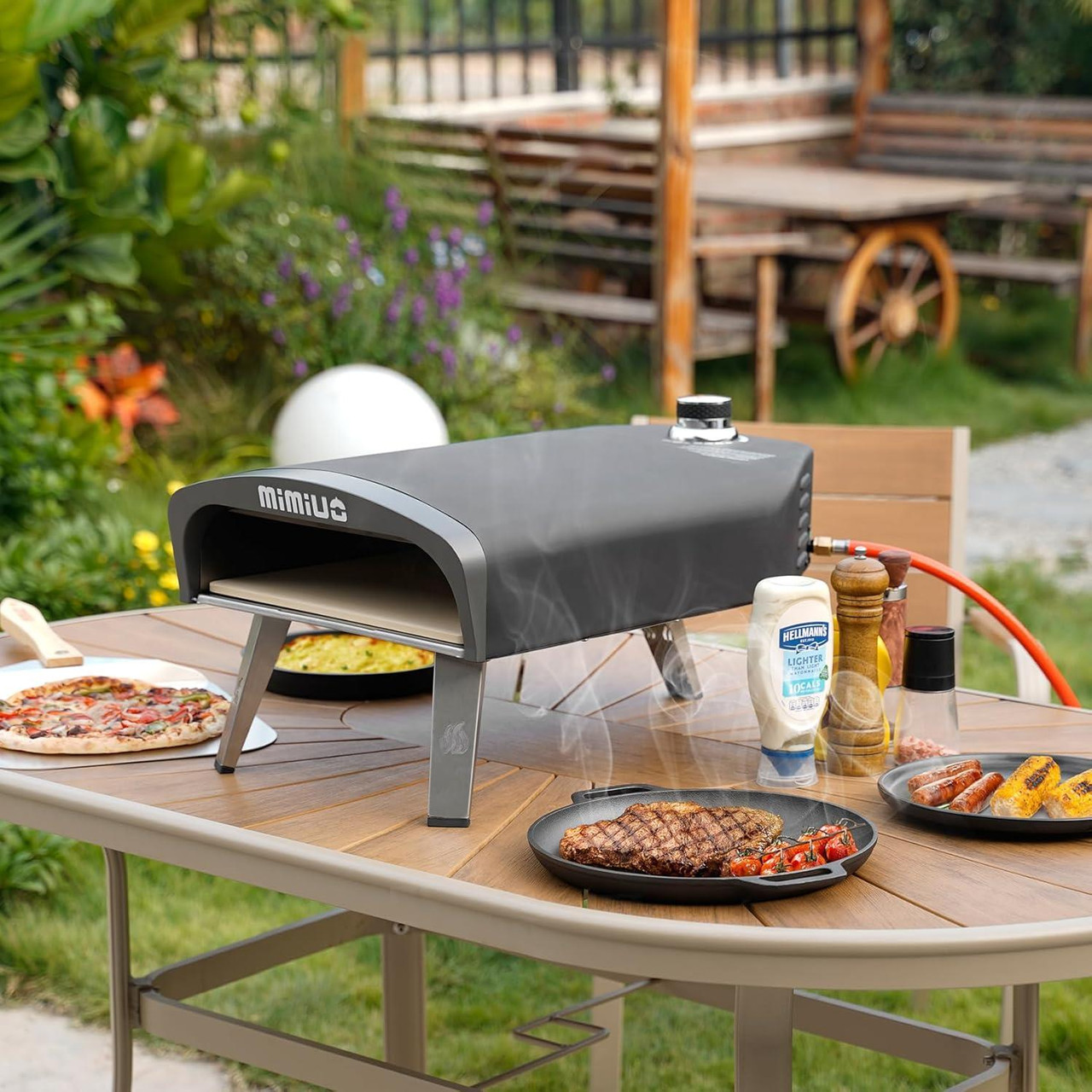 Mimiuo Outdoor Gas Pizza Oven With Pizza Stone, Peel & UK Regulator, G-Oven, Black