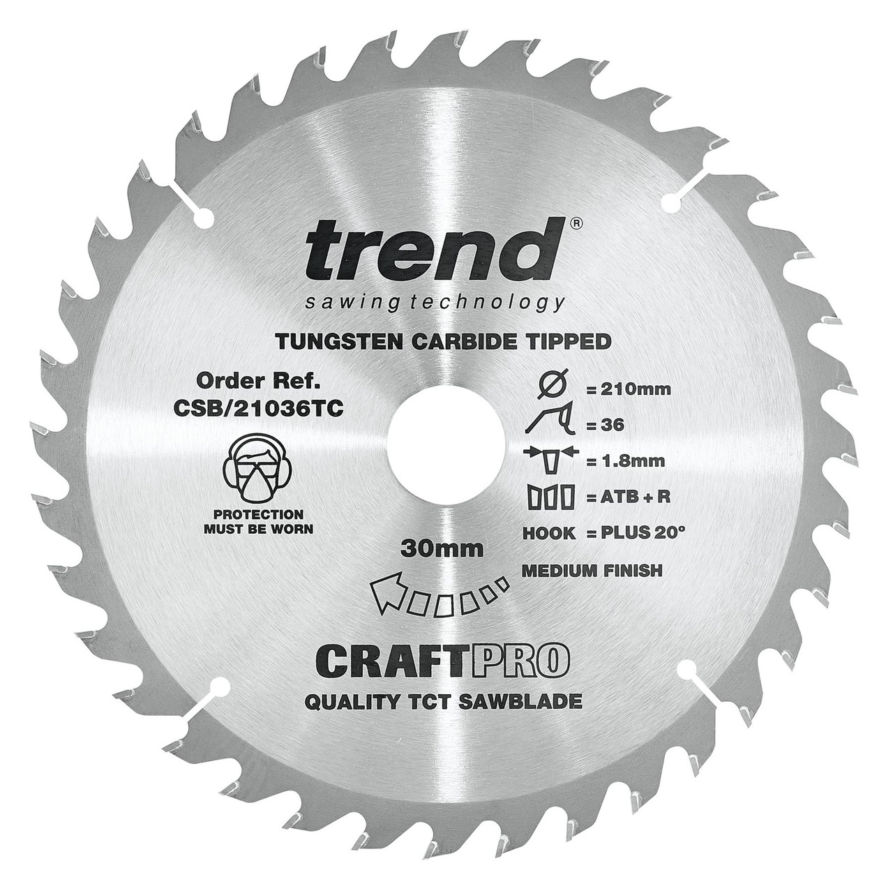 Trend CSB/21036TC CraftPro 210mm 36T Circular Saw Blade 30mm Bore for General Purpose and Fine Finish Cutting