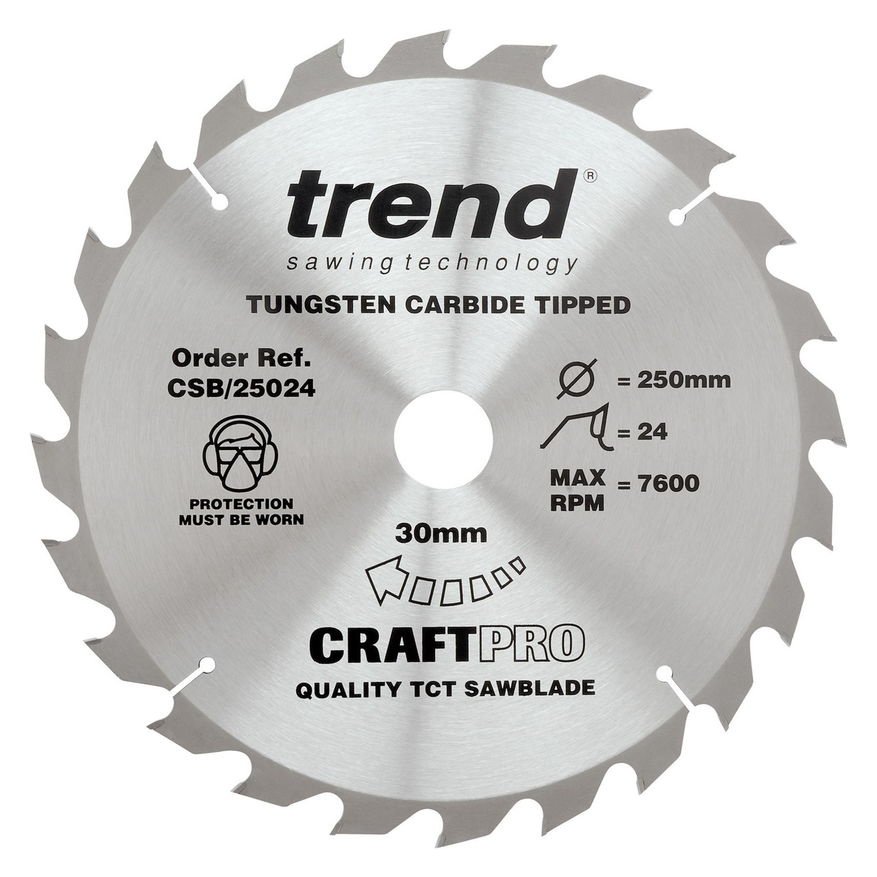 Trend CSB/25024 CraftPro 250mm 24T Circular Saw Blade 3mm Bore for Fast Rip and General Cutting