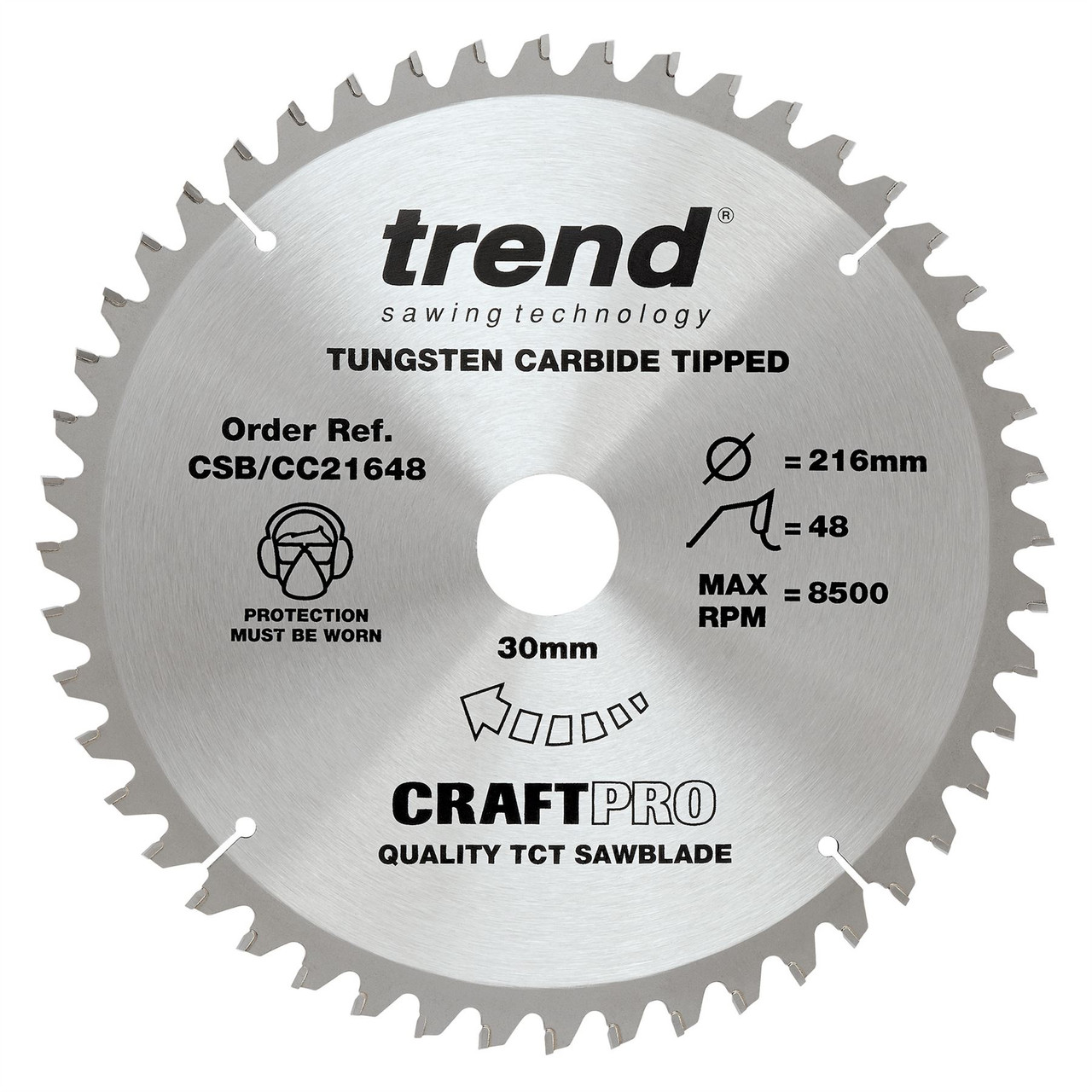 Trend CSB/CC21648 CraftPro 216mm 48T Circular Saw Blade 30mm Bore for General Purpose and Fine Finish Cutting