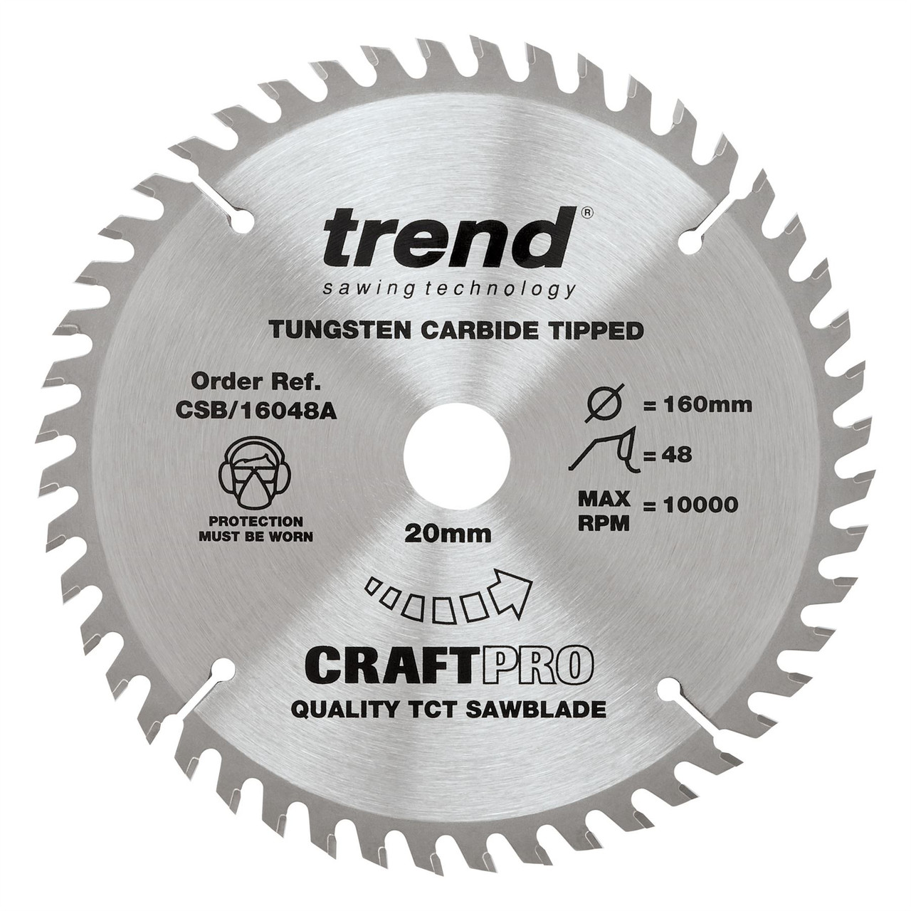 Trend CSB/160 CraftPro 160mm 48T Circular Saw Blade 20mm Bore for Fast Rip and General Cutting