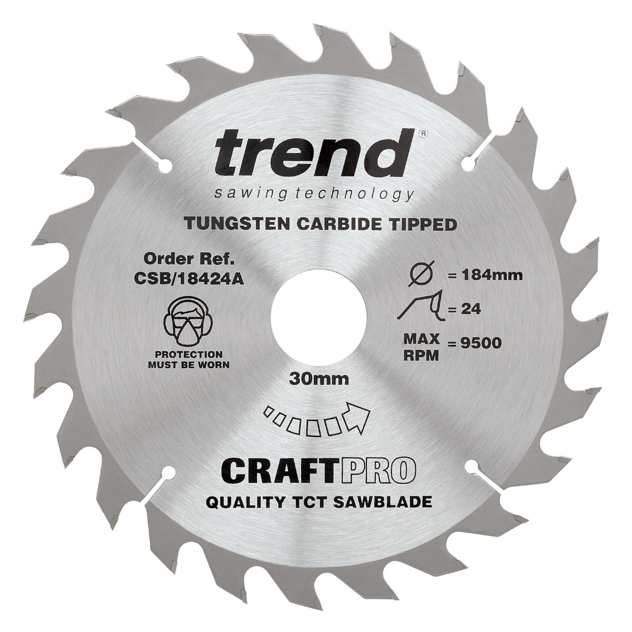 Trend CSB/18424A CraftPro 184mm 24T Circular Saw Blade 30mm Bore for Fast Rip and General Cutting