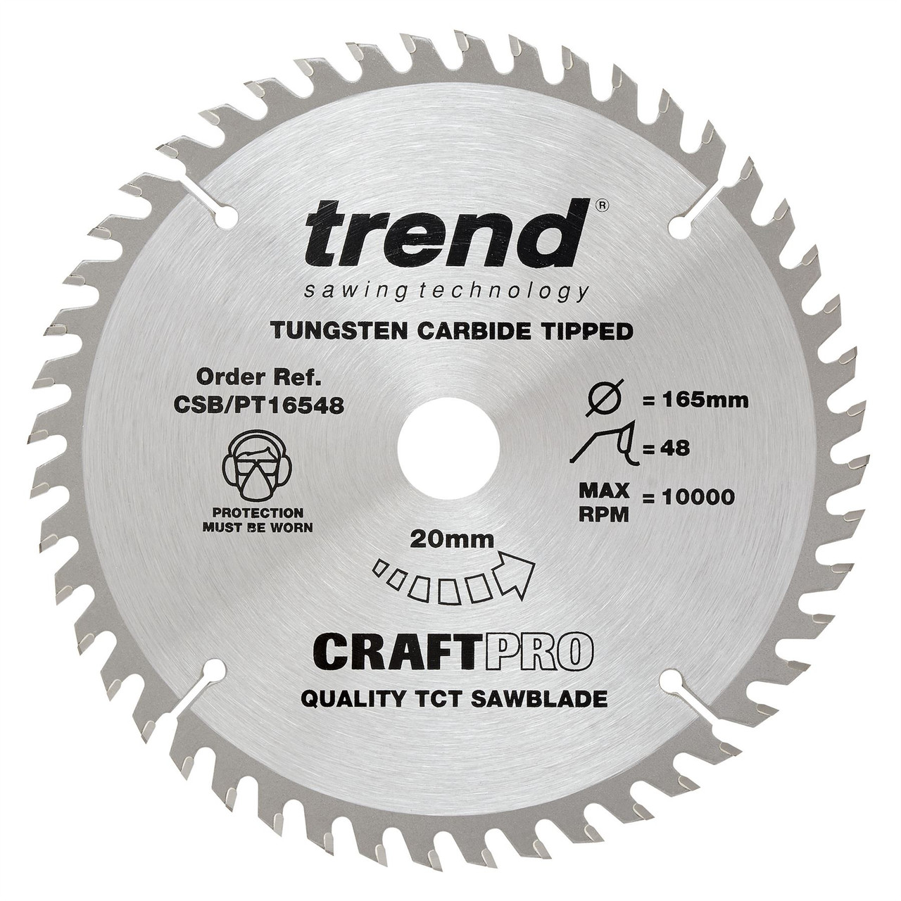 Trend CSB/PT16548 CraftPro 165mm 48T Circular Saw Blade 20mm Bore for General Purpose and Fine Finish Cutting