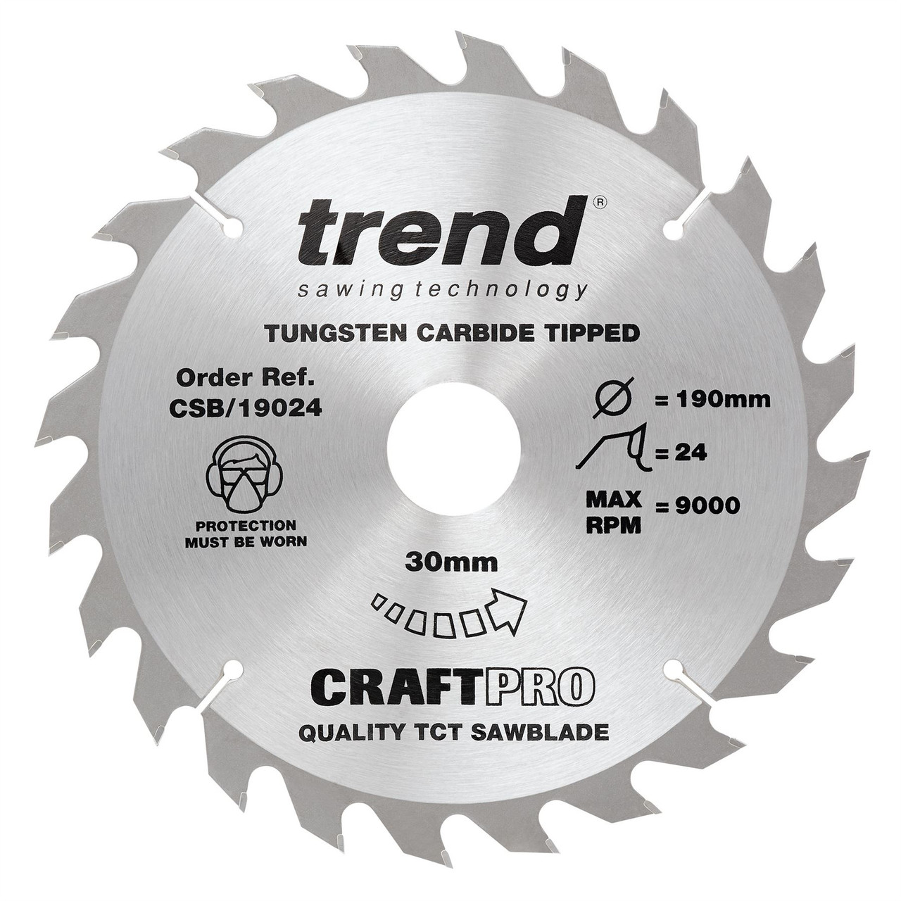 Trend CSB/19024 CraftPro 190mm 24T Circular Saw Blade 30mm Bore for Fast Rip and General Cutting