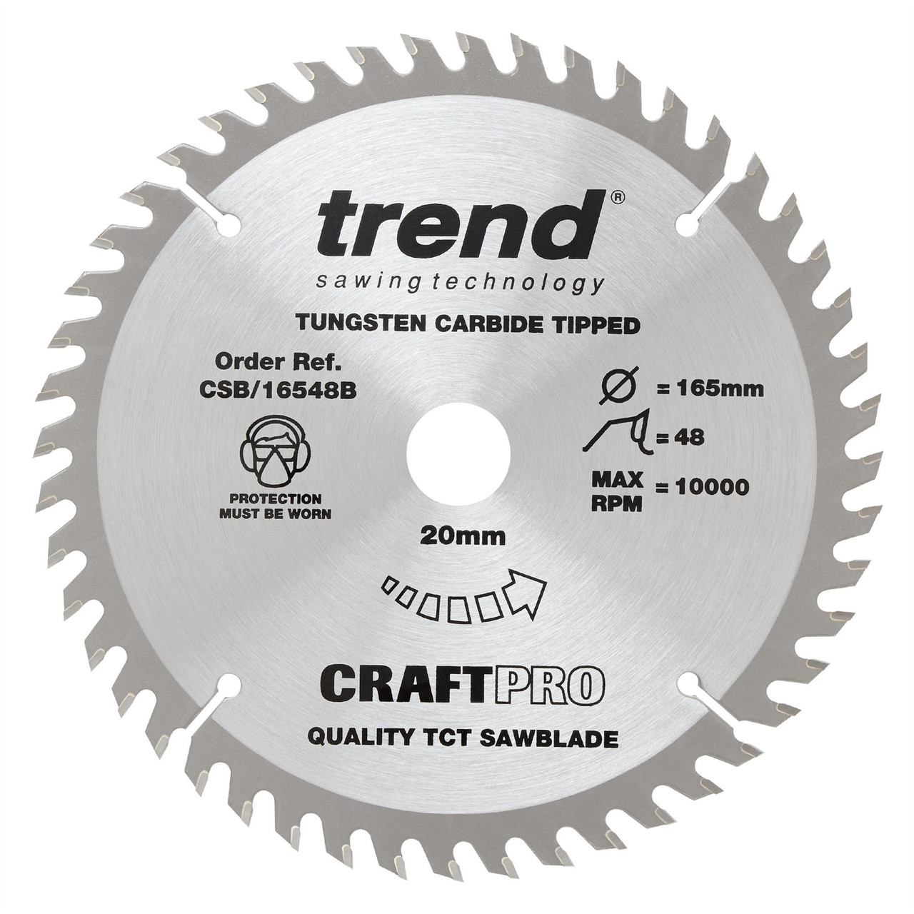 Trend CSB/16548B CraftPro 165mm 48T Circular Saw Blade 20mm Bore for General Purpose and Fine Finish Cutting