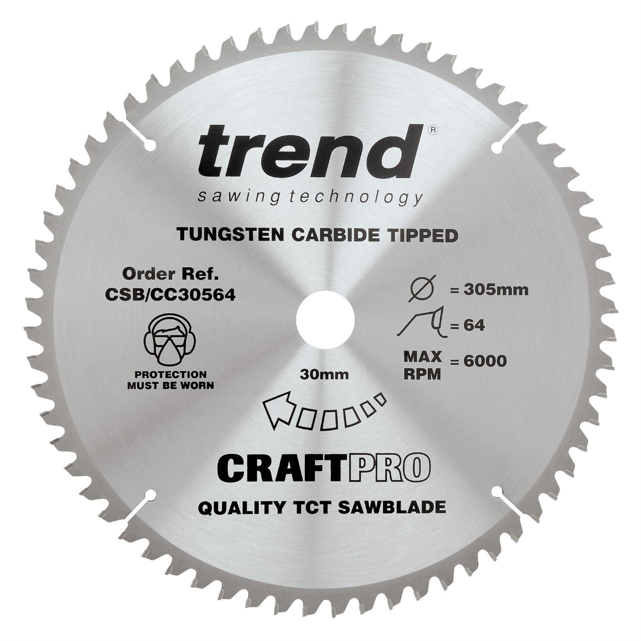 Trend CSB/CC30564 CraftPro 305mm 64T Circular Saw Blade 30mm Bore for Fine Finish Cutting