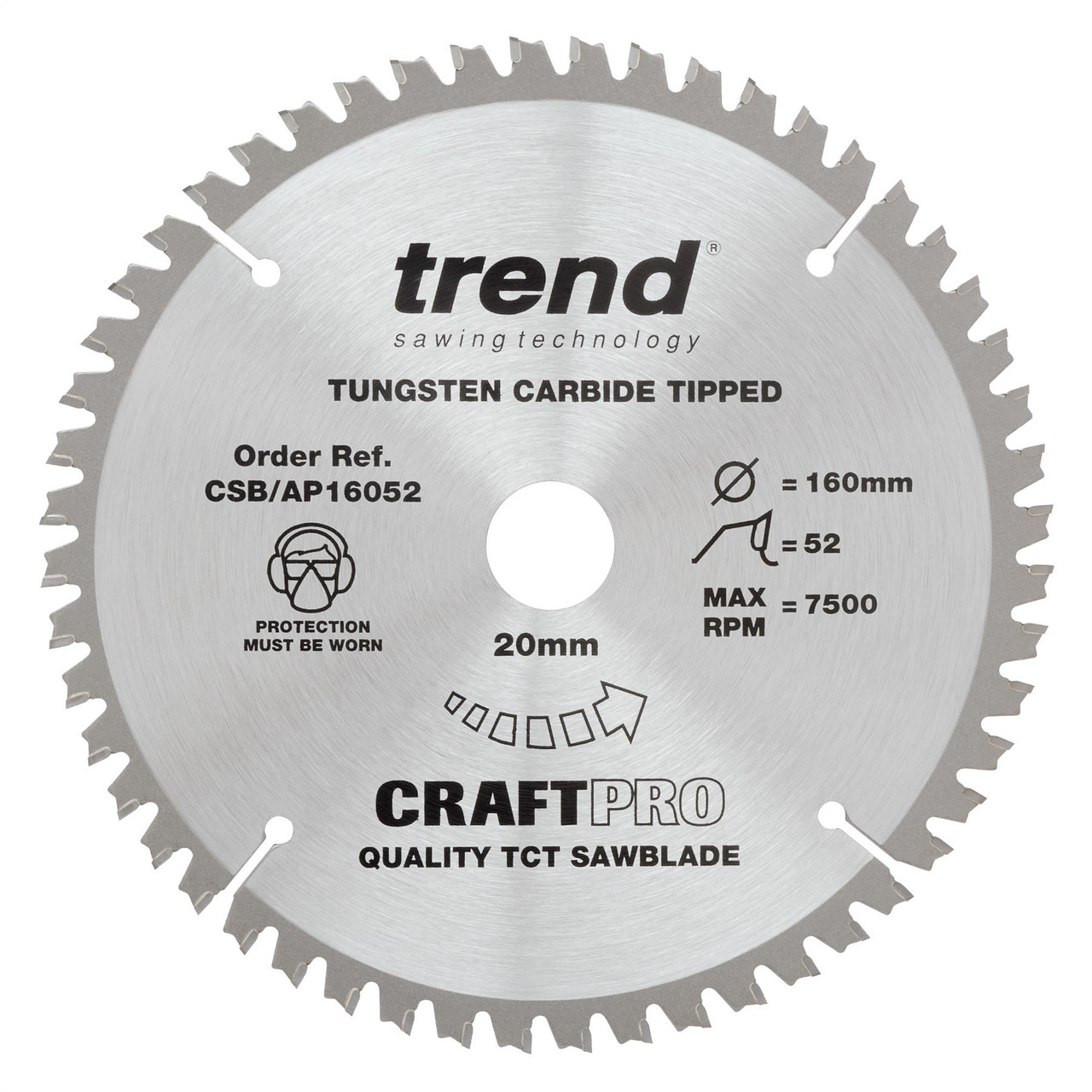 Trend CSB/AP16052 CraftPro 160mm 52T Circular Saw Blade 20mm Bore for Aluminium and Non-Ferrous Cutting