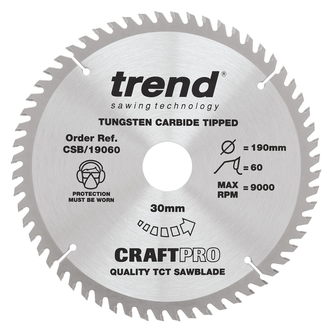 Trend CSB/19060 CraftPro 190mm 60T Circular Saw Blade 30mm Bore for Fine Finish Cutting