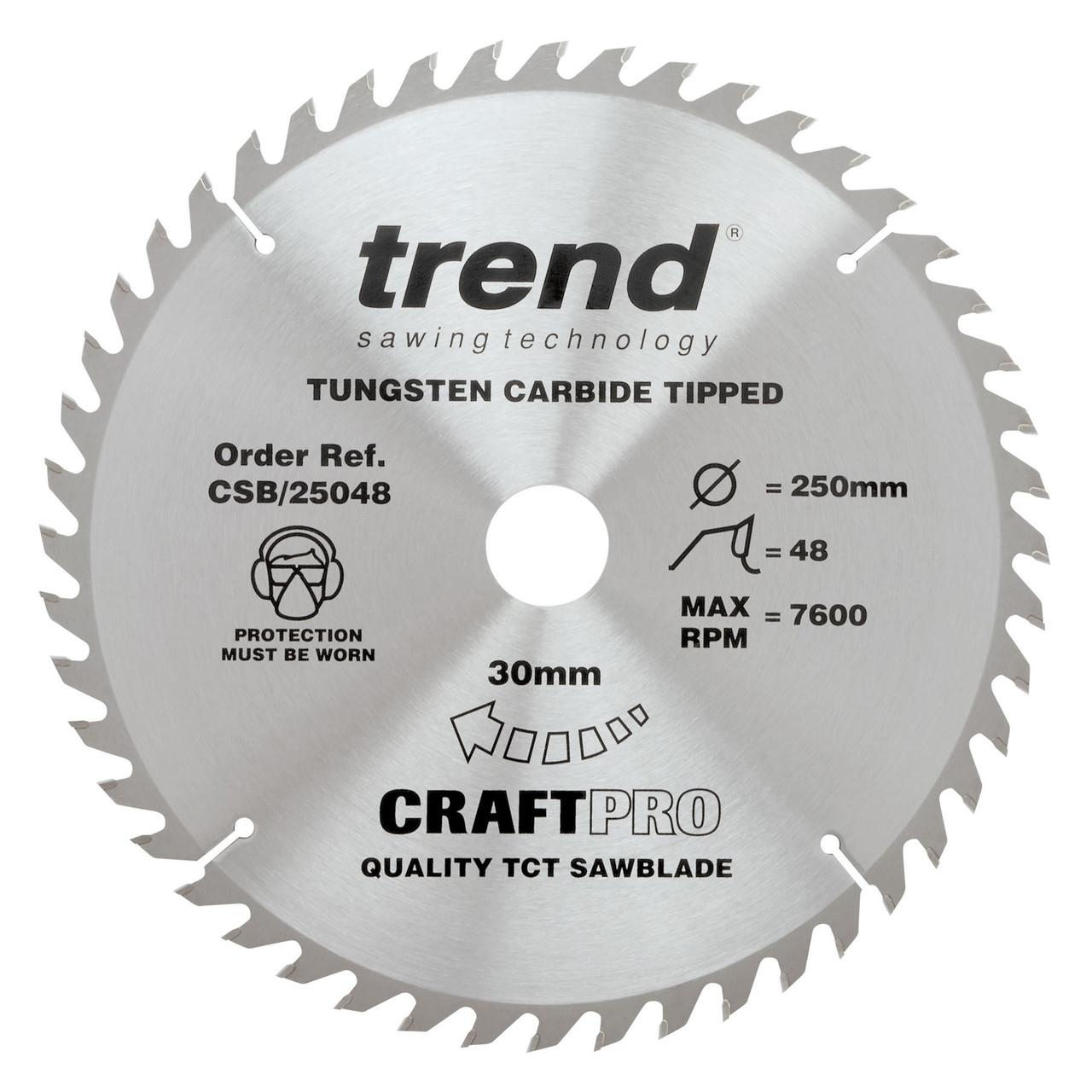 Trend CSB/25048 CraftPro 250mm 48T Circular Saw Blade 30mm Bore for General Purpose and Fine Finish Cutting