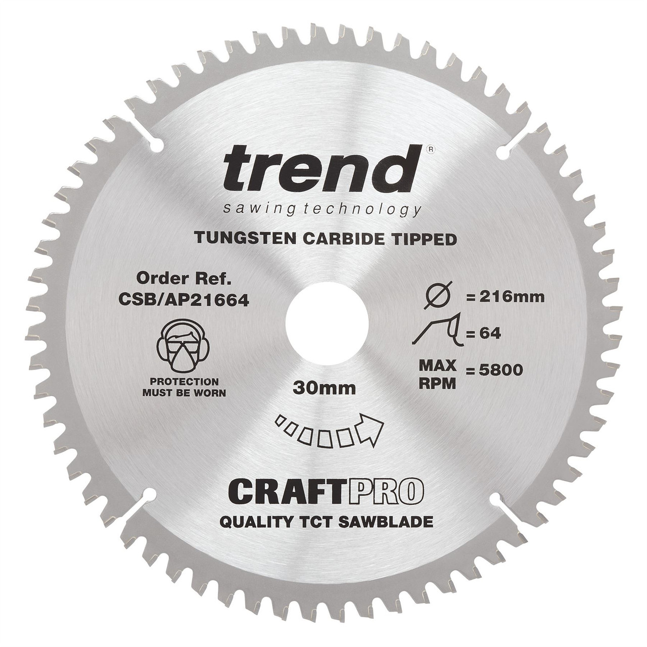 Trend CSB/AP21664 CraftPro 216mm 64T Circular Saw Blade 30mm Bore for Aluminium and Non-Ferrous Cutting
