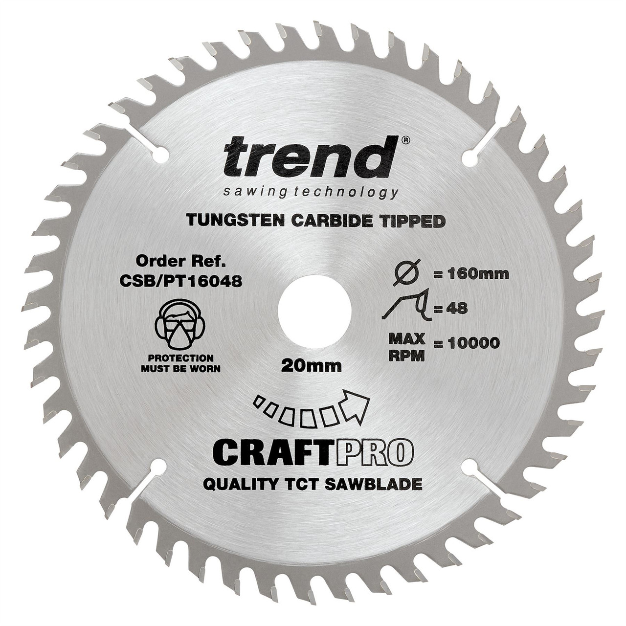 Trend CSB/PT16048 CraftPro 160mm 48T Circular Saw Blade 20mm Bore for General Purpose and Fine Finish Cutting