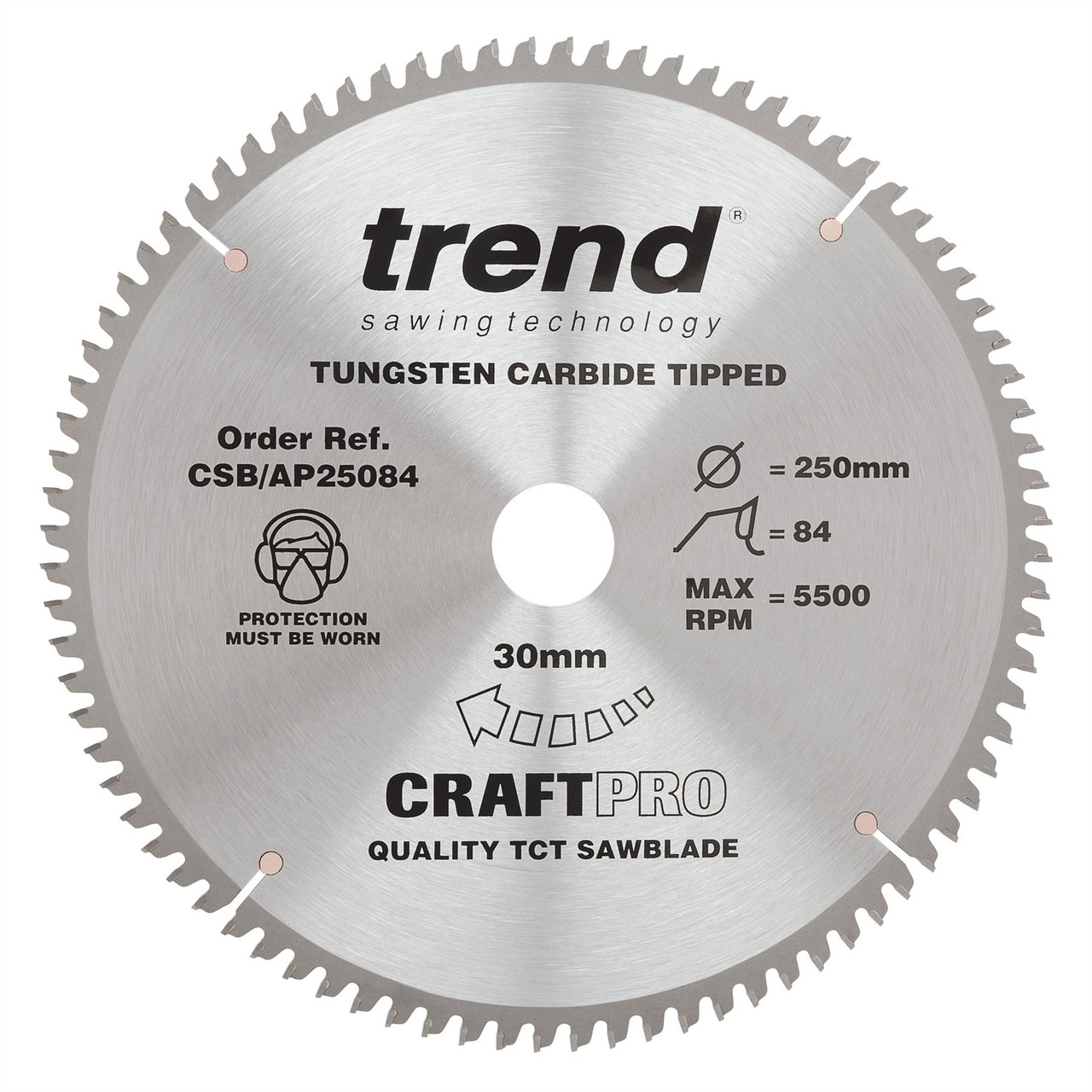 Trend Craft Saw Blade Aluminium and Plastic 250mm x 84 teeth x 30mm CSB/AP25084