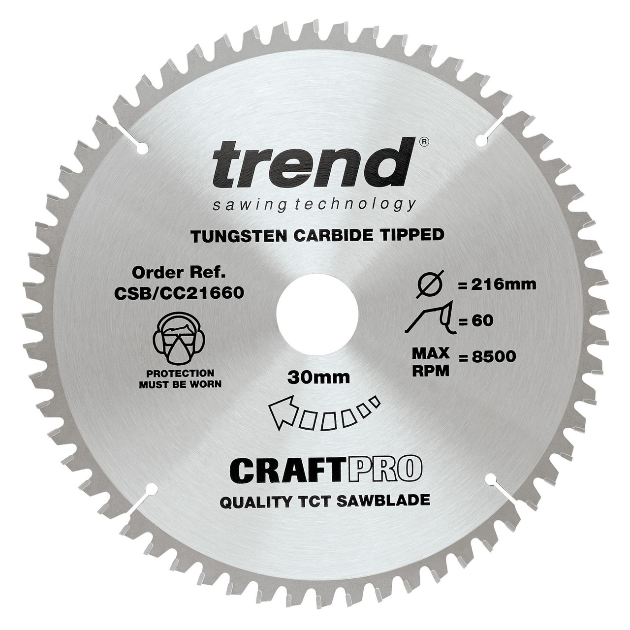 Trend CSB/CC21660 CraftPro 216mm 60T Circular Saw Blade 30mm Bore for Fine Finish Cutting