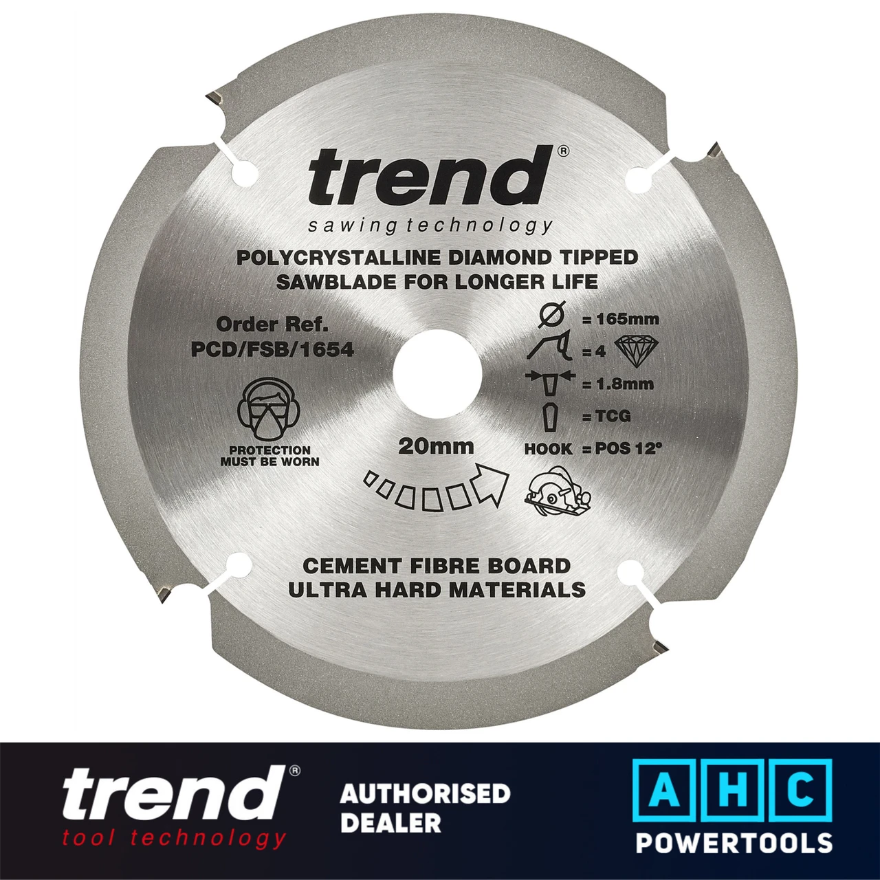 Trend PCD/FSB/1654 PCD Fibreboard 165mm 4T Circular Saw Blade 20mm Bore for Fibre Cement and Abrasive Board Cutting