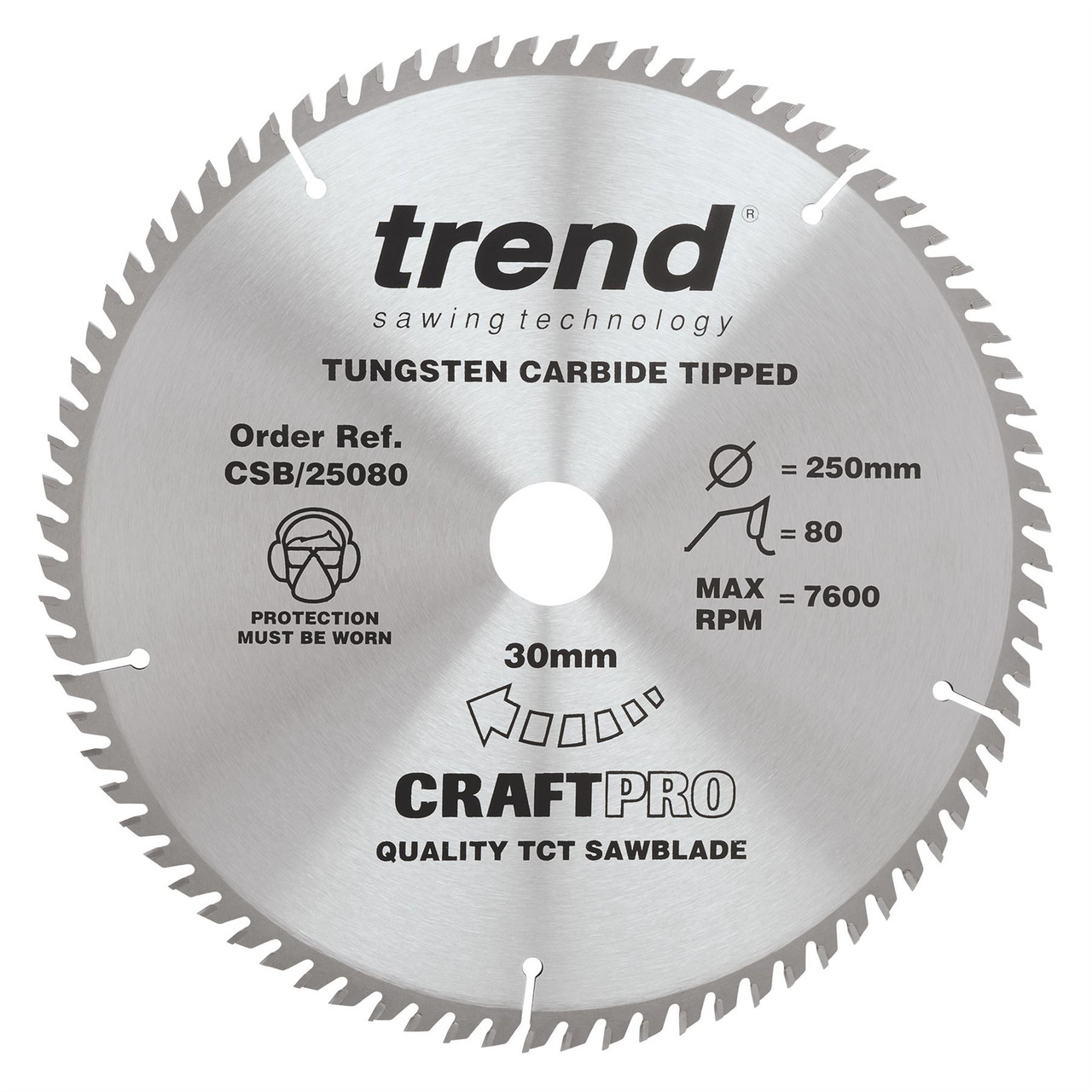 Trend CSB/25080 CraftPro 250mm 80T Circular Saw Blade 30mm Bore for Fine Finish Cutting