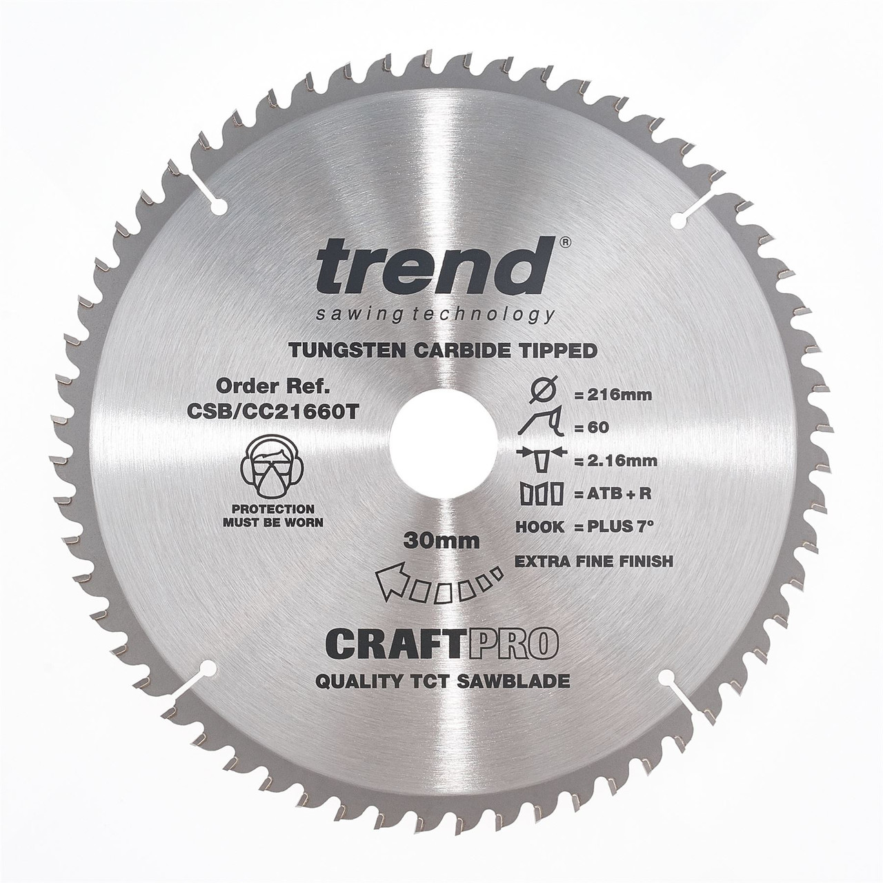 Trend CSB/CC21660T CraftPro 216mm 60T Circular Saw Blade 30mm Bore for Fine Finish Cutting