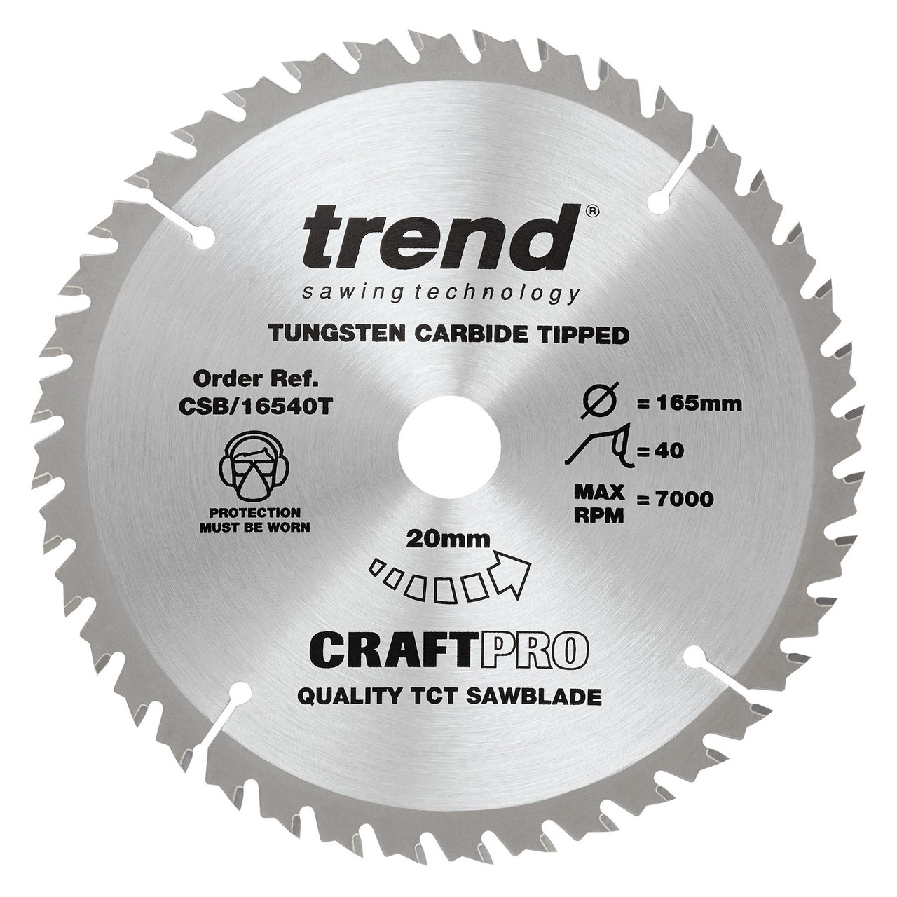 Trend CSB/16540T-1 CraftPro 165mm 16540T Circular Saw Blade 20mm Bore for Fine Finish Cutting