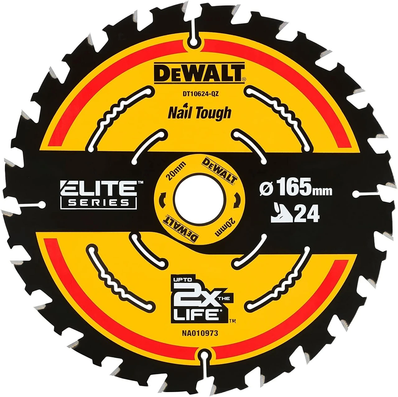 DeWalt DT10624-QZ Elite 165mm x 20mm 24T Circular Saw Blade for Fast Wood Cutting