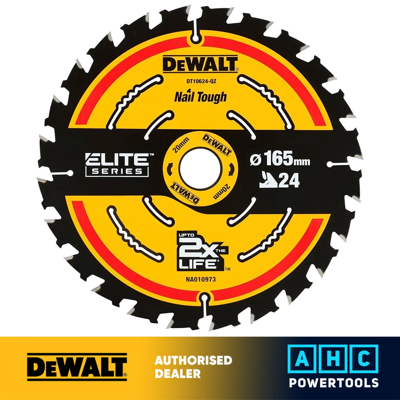 DeWalt DT10624-QZ Elite 165mm x 20mm 24T Circular Saw Blade for Fast Wood Cutting