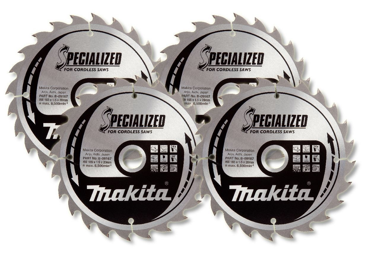 4 X Makita B-09167 Circular Saw Blade 165 x 20 x 24T DSS610/BSS611