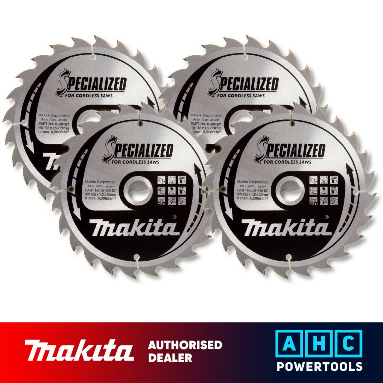 4 X Makita B-09167 Circular Saw Blade 165 x 20 x 24T DSS610/BSS611