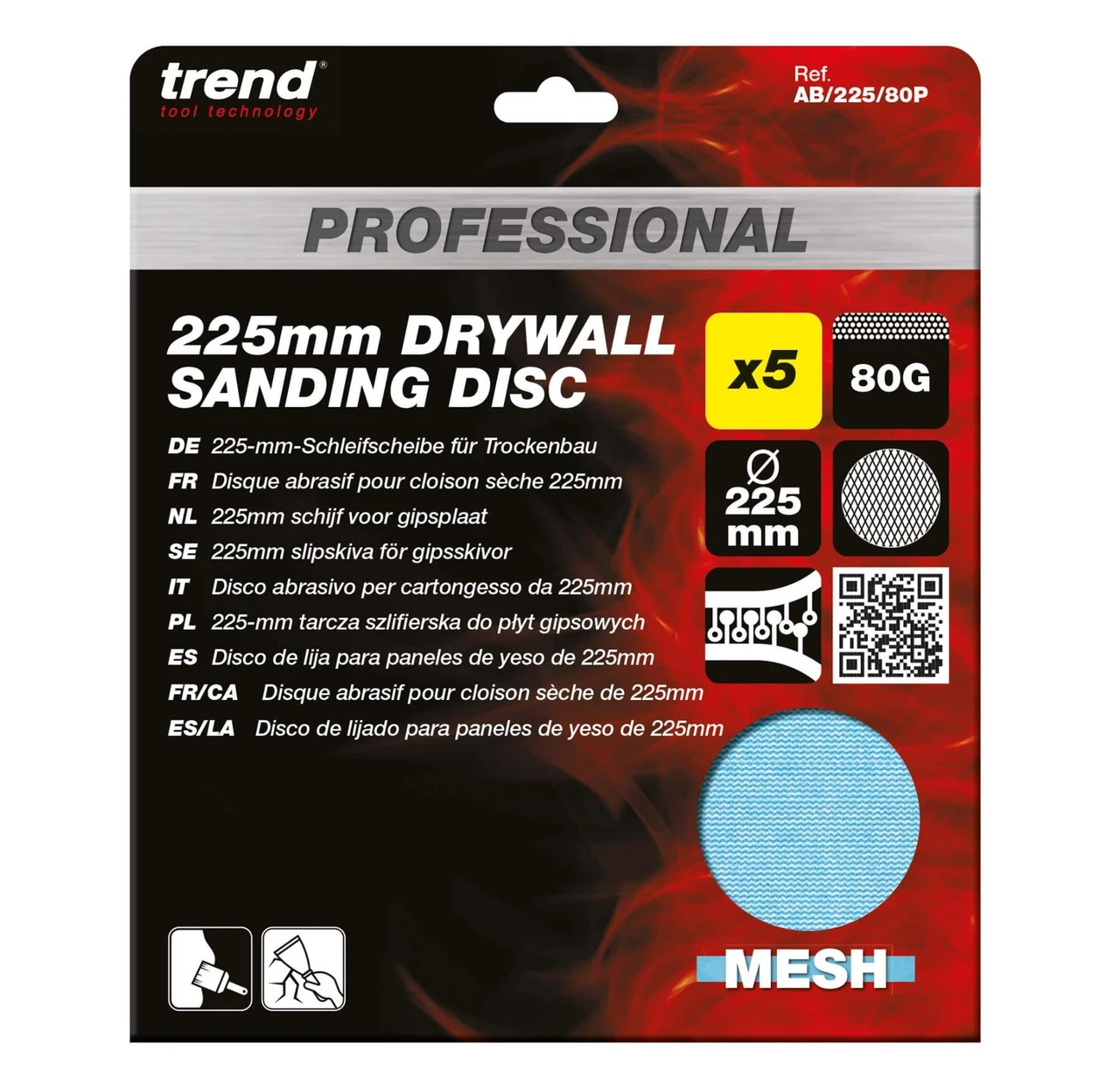 Trend 225Mm 80G Pro Mesh Drywall Sanding Disc, 5 Pack AB/225/80P
