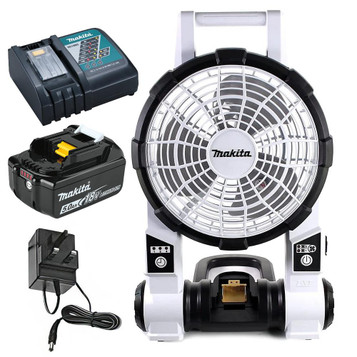 Makita DCF201ZW 14 - 18v LXT Cordless Portable Fan (White) with 5.0 Ah Battery and Charger