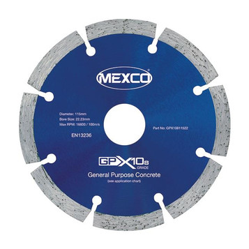 Mexco GPX10811522 115MM 22.23MM Bore (8MM Segment Height) Concrete X10 Grade Diamond Blade