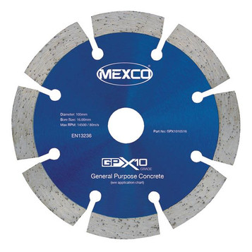 Mexco GPX1010516 105MM 16MM Bore Concrete X10 Grade Diamond Blade
